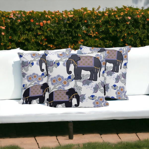 HomeRoots Set of Three 16" Black and Gray Elephant Floral Throw Pillows for Indoor/Outdoor Decor Charm 536332