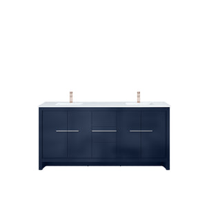 English Elm Navy Double Bath Vanity 72" W X 20" D With White Quartz Top & Elegant Rose Gold Faucet Set B2731P259492