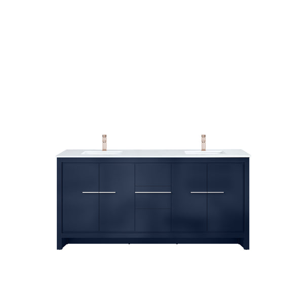 English Elm Navy Double Bath Vanity 72" W X 20" D With White Quartz Top & Elegant Rose Gold Faucet Set B2731P259492
