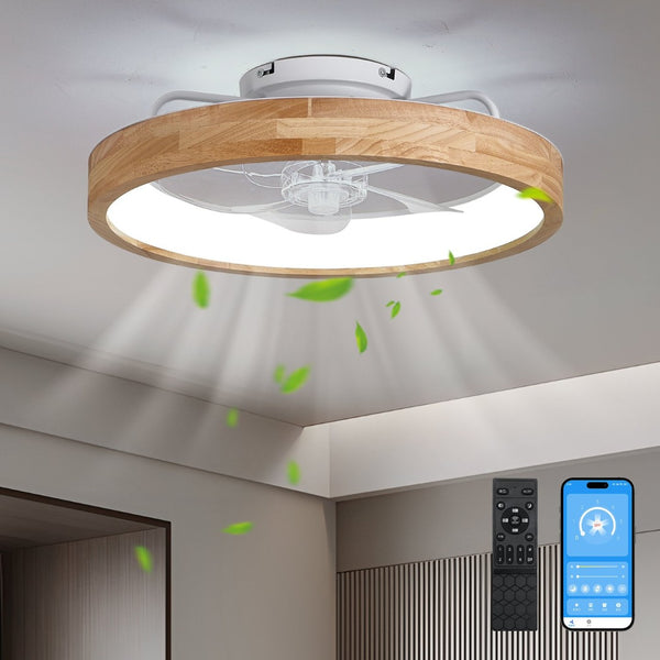 English Elm 20 Inch Flush Mount Wooden Ceiling Fan with Dimmable Led Light Remote Bedroom W2312P475727
