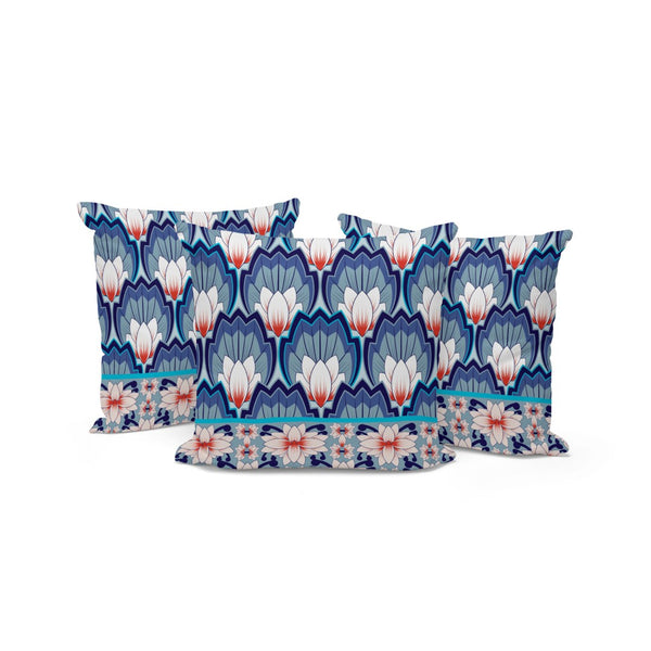 HomeRoots Set of Three 16" Blue and Orange Botanical Throw Pillows with Plush Inserts for Indoor & Outdoor Use 536348