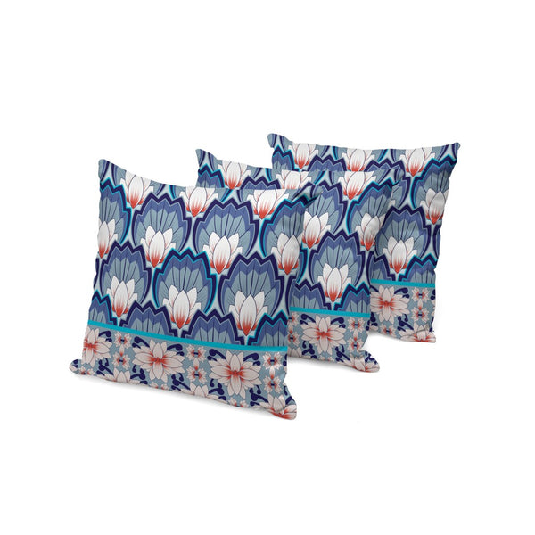 HomeRoots Set of Three 16" Blue and Orange Botanical Throw Pillows with Plush Inserts for Indoor & Outdoor Use 536348