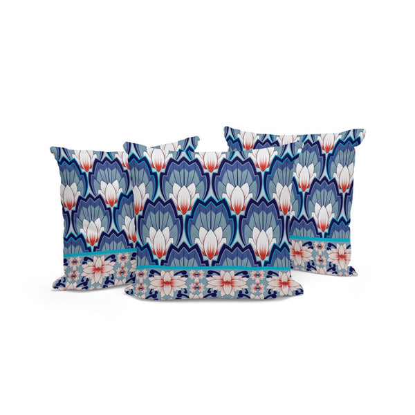 HomeRoots Set of Three 16" Blue and Orange Botanical Throw Pillows with Plush Inserts for Indoor & Outdoor Use 536348
