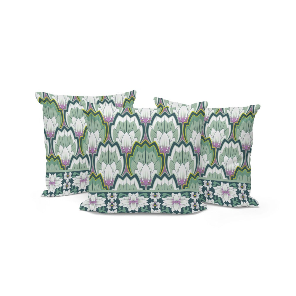 HomeRoots Set of Three 16" Botanical Green and Pink Throw Pillow Covers with Inserts for Indoor/Outdoor Decor 536349