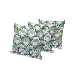 HomeRoots Set of Three 16" Botanical Green and Pink Throw Pillow Covers with Inserts for Indoor/Outdoor Decor 536349
