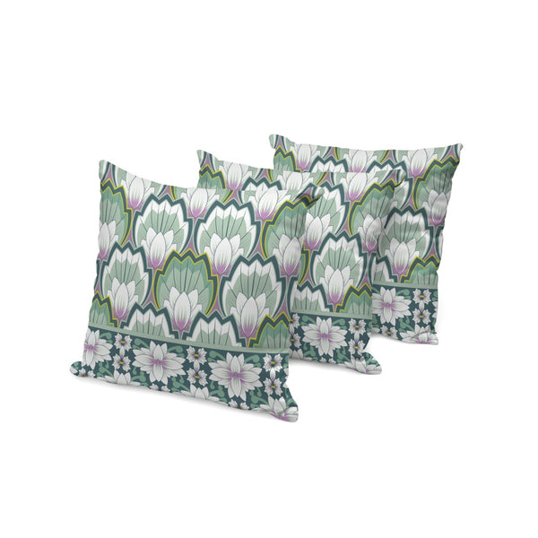 HomeRoots Set of Three 16" Botanical Green and Pink Throw Pillow Covers with Inserts for Indoor/Outdoor Decor 536349