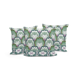 HomeRoots Set of Three 16" Botanical Green and Pink Throw Pillow Covers with Inserts for Indoor/Outdoor Decor 536349