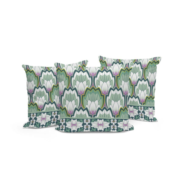 HomeRoots Set of Three 16" Botanical Green and Pink Throw Pillow Covers with Inserts for Indoor/Outdoor Decor 536349