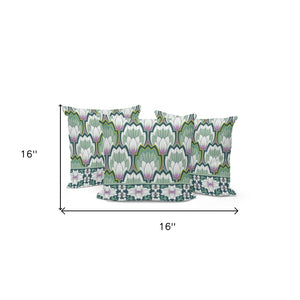 HomeRoots Set of Three 16" Botanical Green and Pink Throw Pillow Covers with Inserts for Indoor/Outdoor Decor 536349