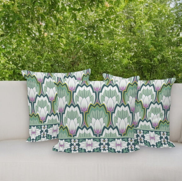 HomeRoots Set of Three 16" Botanical Green and Pink Throw Pillow Covers with Inserts for Indoor/Outdoor Decor 536349