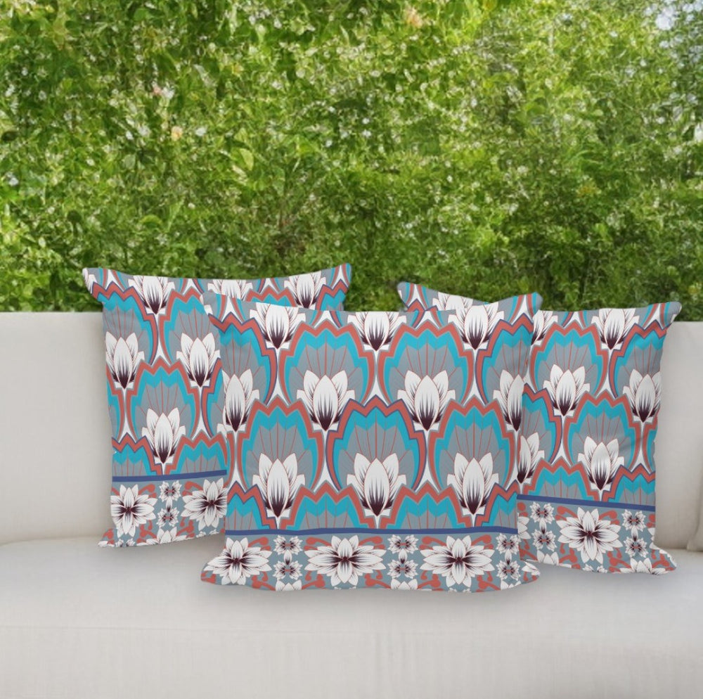 HomeRoots Set of Three 16" Gray and Orange Botanical Throw Pillows for Indoor/Outdoor Comfort and Style 536350