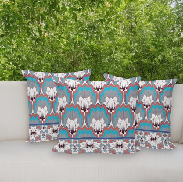 HomeRoots Set of Three 16" Gray and Orange Botanical Throw Pillows for Indoor/Outdoor Comfort and Style 536350