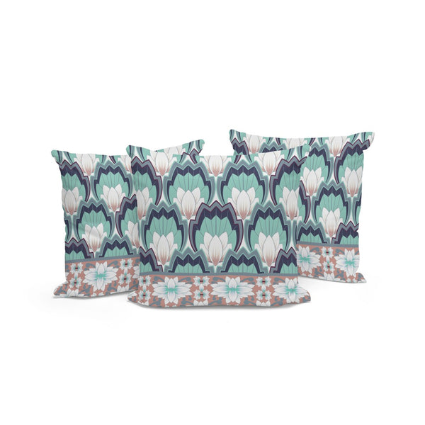 HomeRoots Set of Three 16" Green and White Botanical Throw Pillows for Cozy Indoor or Outdoor Style 536353