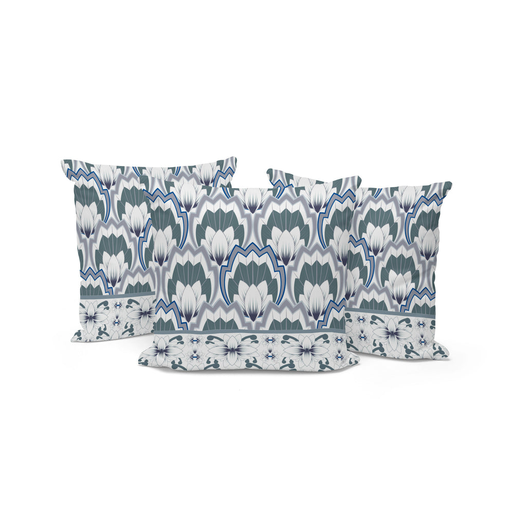 Homeroots Set Of Three 16" Gray And White Botanical Indoor Outdoor Throw Pillow Cover And Insert  Polyester 536354