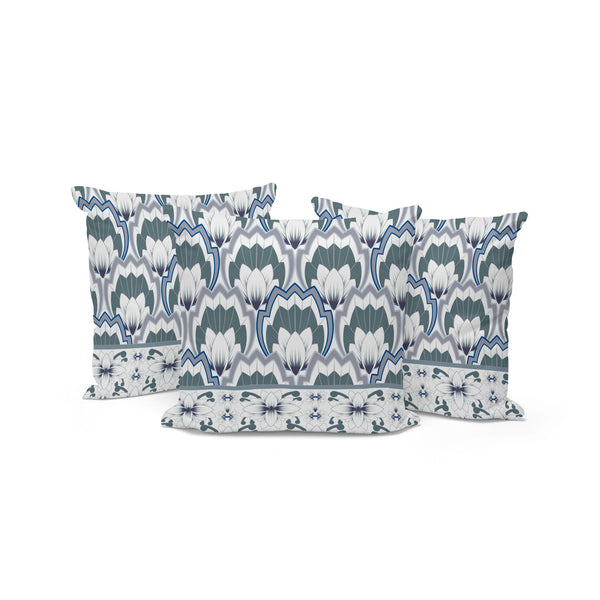 Homeroots Set Of Three 16" Gray And White Botanical Indoor Outdoor Throw Pillow Cover And Insert  Polyester 536354