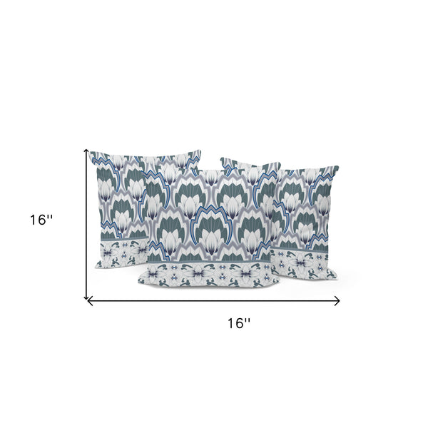 Homeroots Set Of Three 16" Gray And White Botanical Indoor Outdoor Throw Pillow Cover And Insert  Polyester 536354