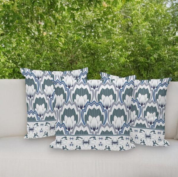 Homeroots Set Of Three 16" Gray And White Botanical Indoor Outdoor Throw Pillow Cover And Insert  Polyester 536354