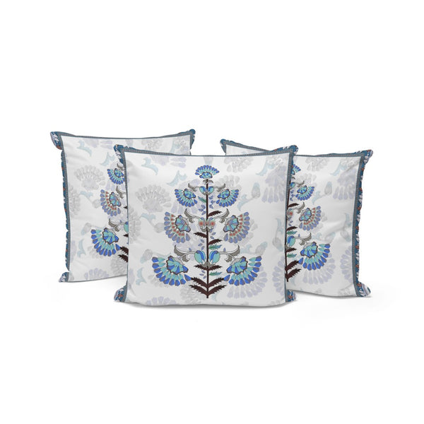 HomeRoots Set of Three 16" Blue and Off-White Botanical Throw Pillows for Indoor/Outdoor Comfort & Style 536358