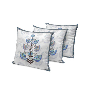 HomeRoots Set of Three 16" Blue and Off-White Botanical Throw Pillows for Indoor/Outdoor Comfort & Style 536358