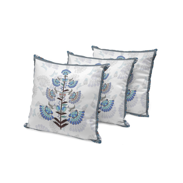 HomeRoots Set of Three 16" Blue and Off-White Botanical Throw Pillows for Indoor/Outdoor Comfort & Style 536358