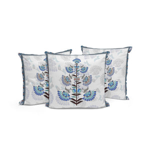 HomeRoots Set of Three 16" Blue and Off-White Botanical Throw Pillows for Indoor/Outdoor Comfort & Style 536358