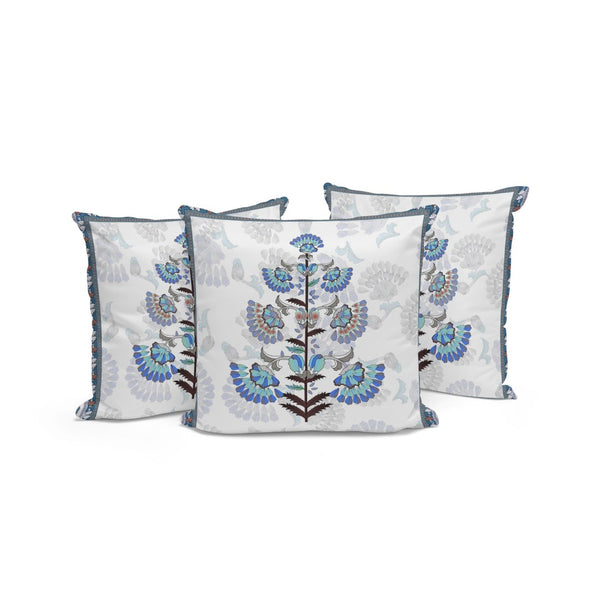 HomeRoots Set of Three 16" Blue and Off-White Botanical Throw Pillows for Indoor/Outdoor Comfort & Style 536358