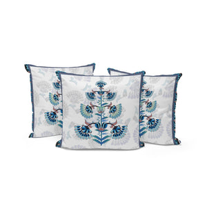 HomeRoots Set of Three 16" Blue and Off-White Botanical Throw Pillows for Stylish Indoor & Outdoor Decor 536359