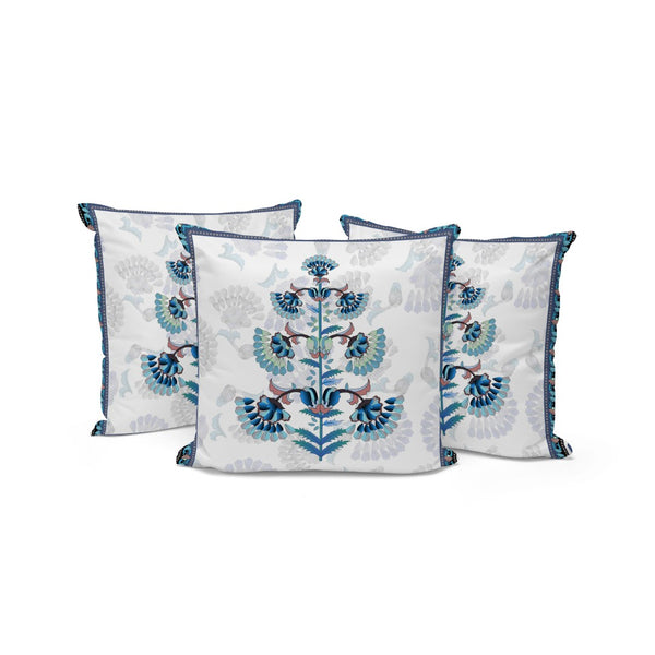 HomeRoots Set of Three 16" Blue and Off-White Botanical Throw Pillows for Stylish Indoor & Outdoor Decor 536359