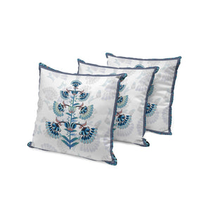HomeRoots Set of Three 16" Blue and Off-White Botanical Throw Pillows for Stylish Indoor & Outdoor Decor 536359