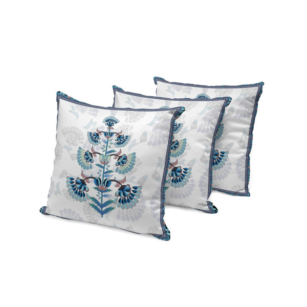 HomeRoots Set of Three 16" Blue and Off-White Botanical Throw Pillows for Stylish Indoor & Outdoor Decor 536359