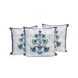 HomeRoots Set of Three 16" Blue and Off-White Botanical Throw Pillows for Stylish Indoor & Outdoor Decor 536359