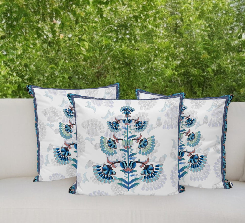 HomeRoots Set of Three 16" Blue and Off-White Botanical Throw Pillows for Stylish Indoor & Outdoor Decor 536359