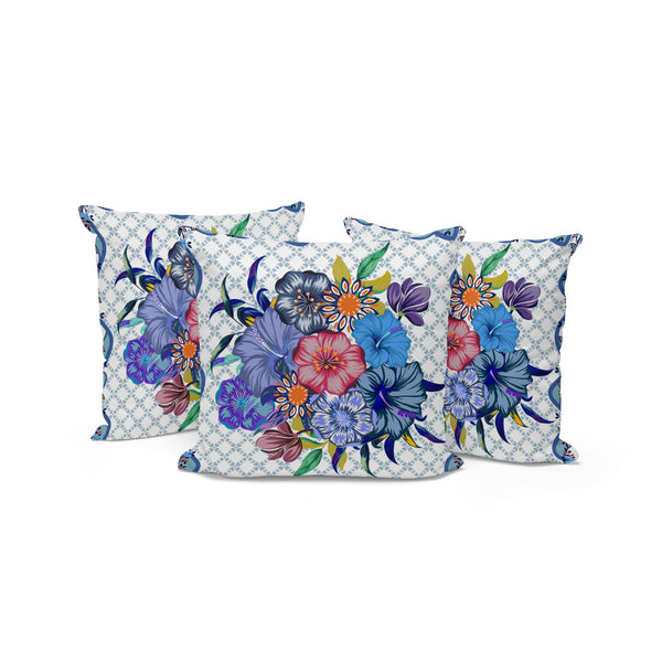 Homeroots Set Of Three 16" Blue And White Botanical Indoor Outdoor Throw Pillow Cover And Insert  Polyester 536372