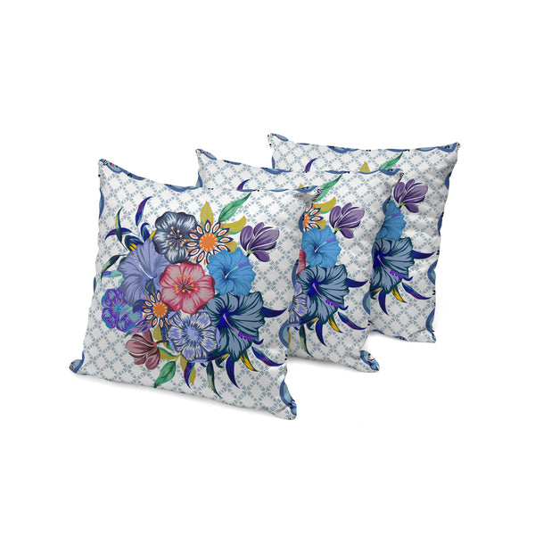 Homeroots Set Of Three 16" Blue And White Botanical Indoor Outdoor Throw Pillow Cover And Insert  Polyester 536372
