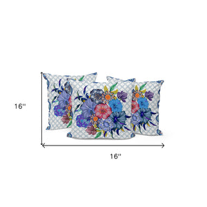 Homeroots Set Of Three 16" Blue And White Botanical Indoor Outdoor Throw Pillow Cover And Insert  Polyester 536372