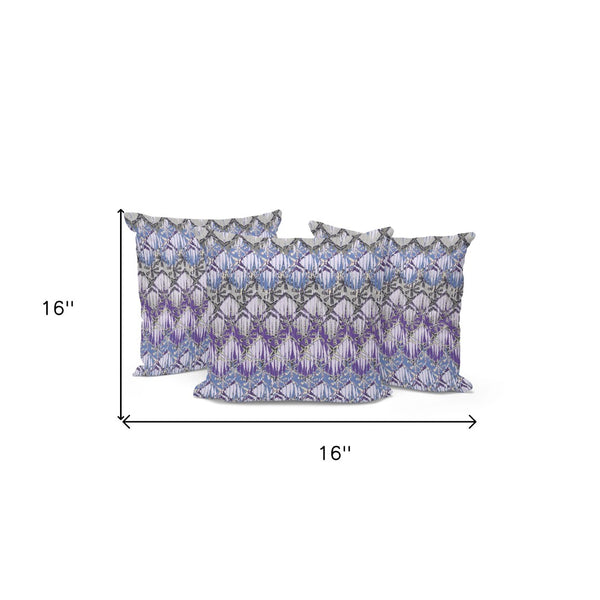 HomeRoots Set of Three 16" Gray & Purple Geometric Throw Pillows - Indoor/Outdoor Comfort & Style 536382