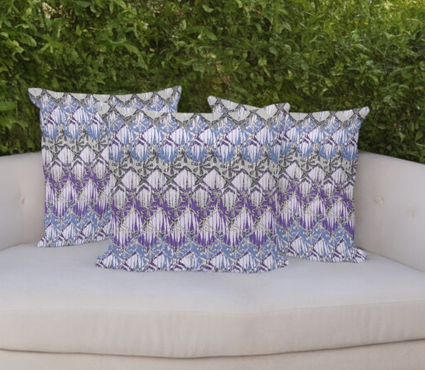 HomeRoots Set of Three 16" Gray & Purple Geometric Throw Pillows - Indoor/Outdoor Comfort & Style 536382