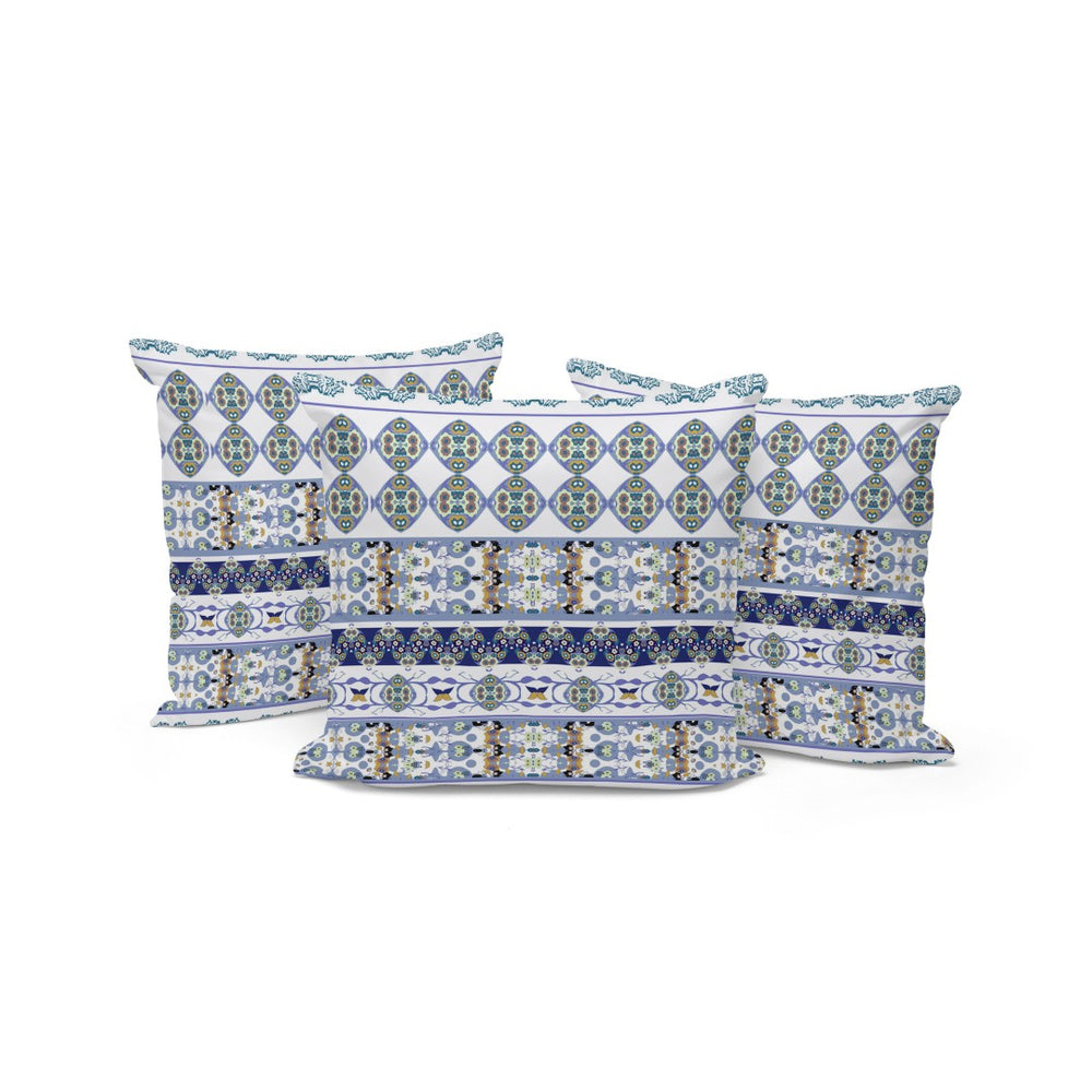 HomeRoots Set of Three 16" Blue and White Striped Throw Pillows - Ideal for Indoor and Outdoor Elegance 536393