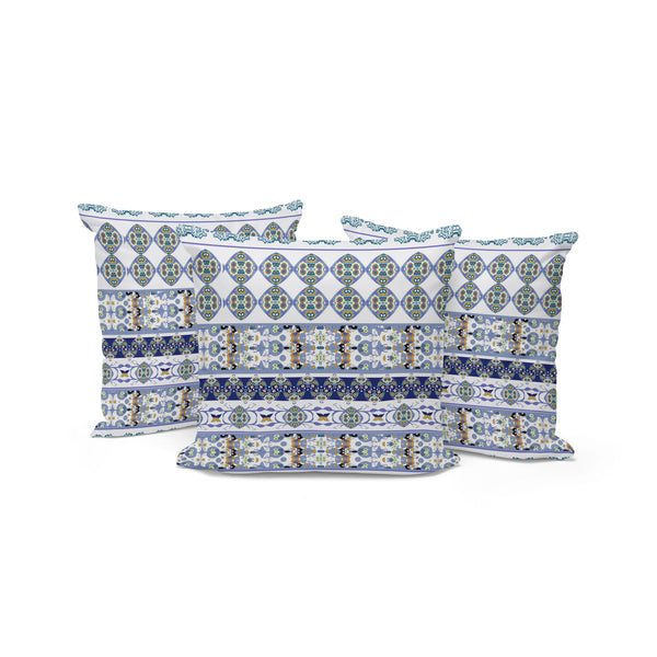 Homeroots Set Of Three 16" Blue And White Striped Indoor Outdoor Throw Pillow Cover And Insert  Polyester 536393