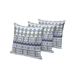 Homeroots Set Of Three 16" Blue And White Striped Indoor Outdoor Throw Pillow Cover And Insert  Polyester 536393