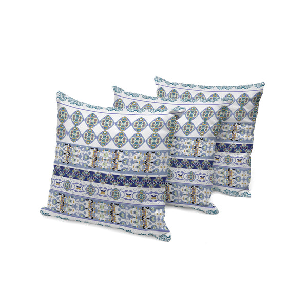 Homeroots Set Of Three 16" Blue And White Striped Indoor Outdoor Throw Pillow Cover And Insert  Polyester 536393