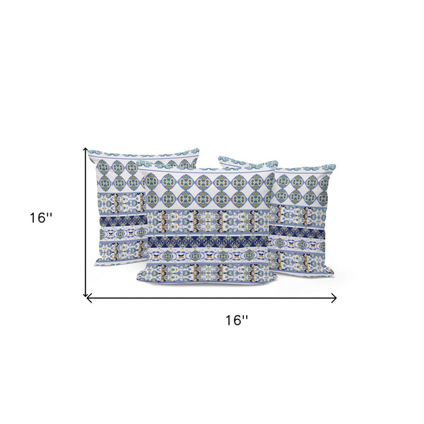 Homeroots Set Of Three 16" Blue And White Striped Indoor Outdoor Throw Pillow Cover And Insert  Polyester 536393