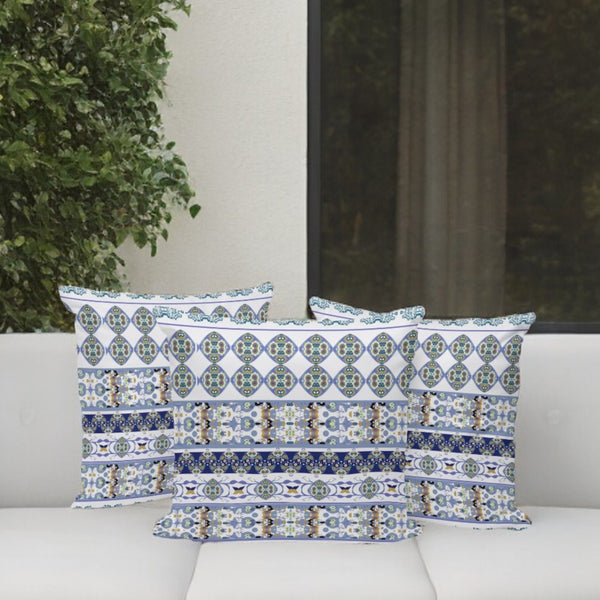 Homeroots Set Of Three 16" Blue And White Striped Indoor Outdoor Throw Pillow Cover And Insert  Polyester 536393