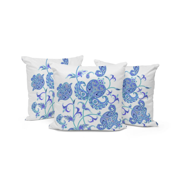 HomeRoots Set of Three 16" Blue and White Botanical Throw Pillows for Indoor & Outdoor Stylish Decor 536395