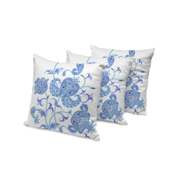 HomeRoots Set of Three 16" Blue and White Botanical Throw Pillows for Indoor & Outdoor Stylish Decor 536395