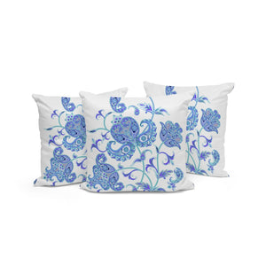 HomeRoots Set of Three 16" Blue and White Botanical Throw Pillows for Indoor & Outdoor Stylish Decor 536395