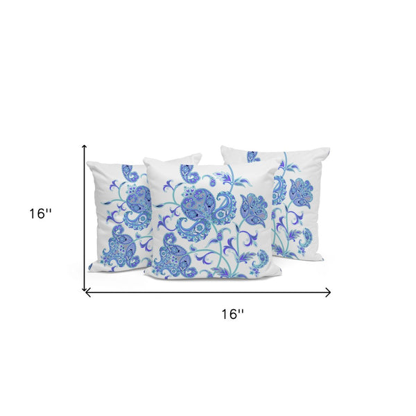 HomeRoots Set of Three 16" Blue and White Botanical Throw Pillows for Indoor & Outdoor Stylish Decor 536395