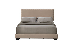 English Elm Leandros Upholstered Queen Bed with Nailhead Trim, Wood Legs, 6" Clearance, Sturdy 660lb Capacity Beige 67 L x 26 W x 4 H B2726P342797