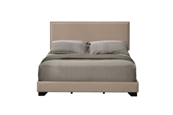 English Elm Leandros Upholstered Queen Bed with Nailhead Trim, Wood Legs, 6" Clearance, Sturdy 660lb Capacity Beige 67 L x 26 W x 4 H B2726P342797
