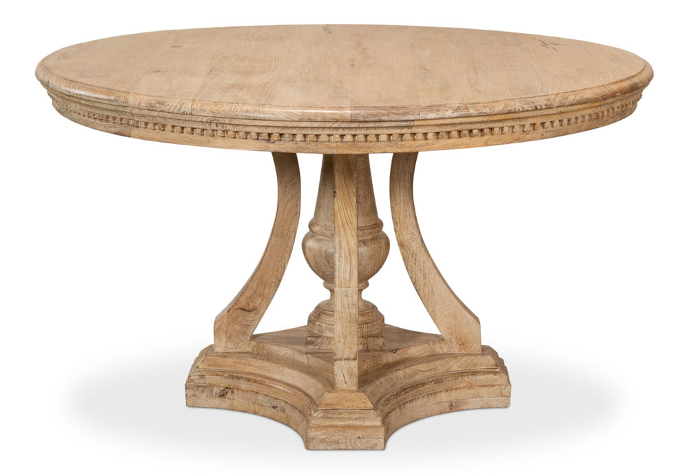 Sarreid Chantal Pedestal Dining Table With Elegant Dentil Molding - Mango Wood In Rich Sienna Finish Natural  53640